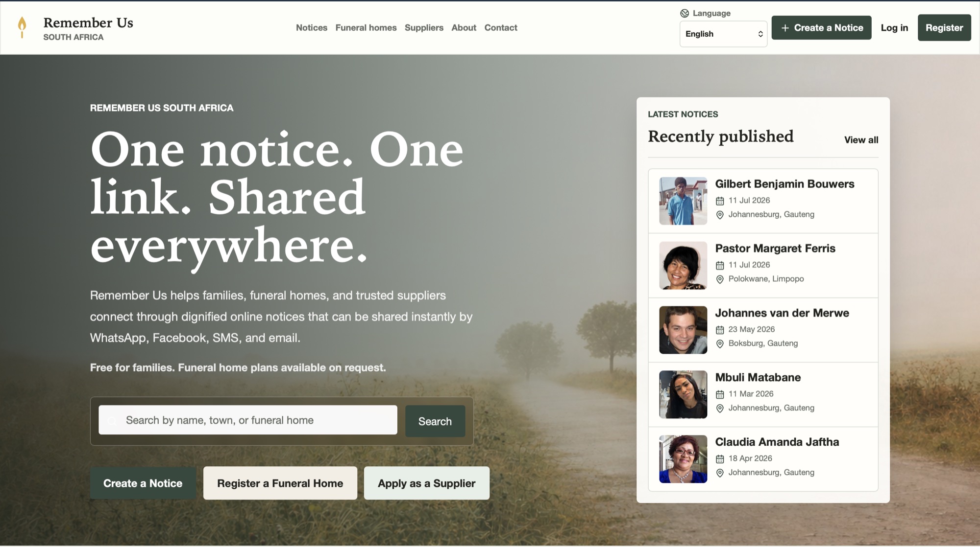 Remember Us website screenshot
